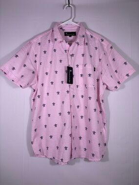 NWT Lanikai Surf Pink Short-Sleeve Button-Down Shirt Navy Sea Turtle Print XL